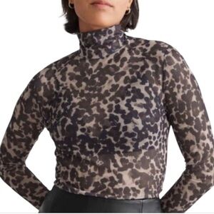 & Other Stories Leopard Mesh Long Sleeve Top Sheer Fitted Size M NWOT